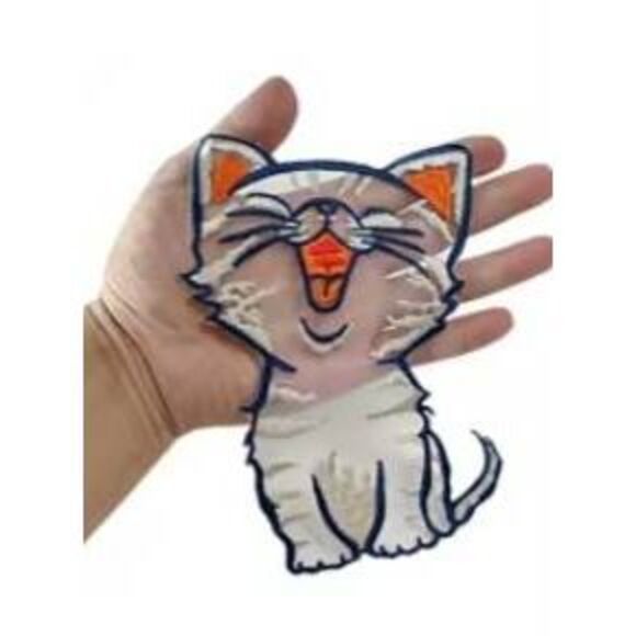 Medium Size Embroidered Kitten Transparent Cat Applique Sew-on 6" x 4" - Picture 5 of 5